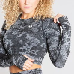 WOMEN'S BEST SPORTBEKLEIDUNG Camo Seamless Long Sleeve Crop Top | Black