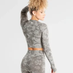 WOMEN'S BEST SPORTBEKLEIDUNG Camo Seamless Long Sleeve Crop Top | Green
