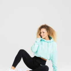 WOMEN'S BEST Power Cropped Hoodie | Bleached Aqua