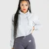 WOMEN'S BEST Power Cropped Hoodie | Mist Grey SPORTBEKLEIDUNG