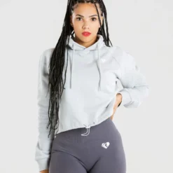 WOMEN'S BEST Power Cropped Hoodie | Mist Grey SPORTBEKLEIDUNG