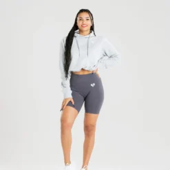 WOMEN'S BEST Power Cropped Hoodie | Mist Grey SPORTBEKLEIDUNG