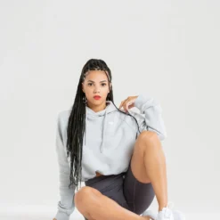 WOMEN'S BEST Power Cropped Hoodie | Mist Grey SPORTBEKLEIDUNG