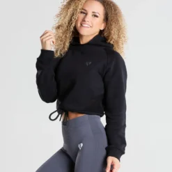 WOMEN'S BEST True Mesh Cropped Hoodie | Black SPORTBEKLEIDUNG