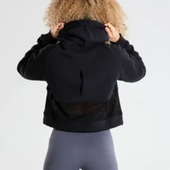 WOMEN'S BEST True Mesh Cropped Hoodie | Black SPORTBEKLEIDUNG