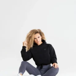 WOMEN'S BEST True Mesh Cropped Hoodie | Black SPORTBEKLEIDUNG