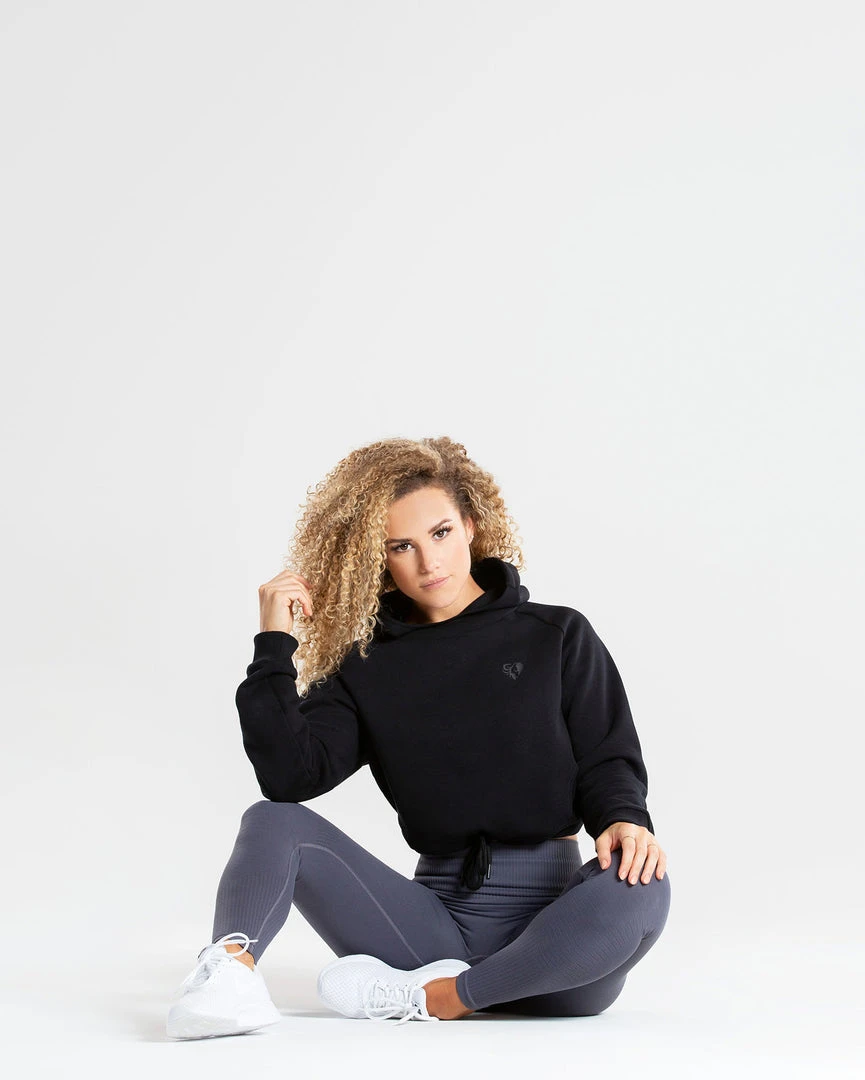 WOMEN'S BEST True Mesh Cropped Hoodie | Black SPORTBEKLEIDUNG