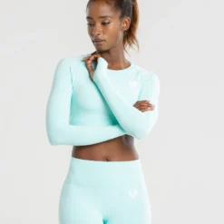 WOMEN'S BEST Power Seamless Long Sleeve Crop Top | Bleached Aqua