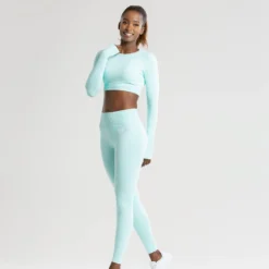 WOMEN'S BEST Power Seamless Long Sleeve Crop Top | Bleached Aqua