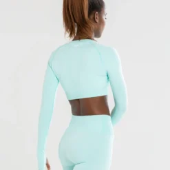 WOMEN'S BEST Power Seamless Long Sleeve Crop Top | Bleached Aqua