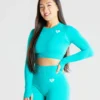 WOMEN'S BEST Power Seamless Long Sleeve Crop Top | Ceramic Turquoise