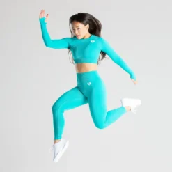 WOMEN'S BEST Power Seamless Long Sleeve Crop Top | Ceramic Turquoise