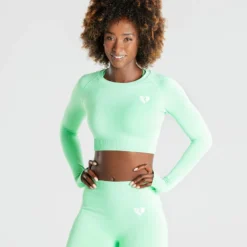 WOMEN'S BEST SPORTBEKLEIDUNG Power Seamless Long Sleeve Crop Top | Green Ash