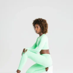 WOMEN'S BEST SPORTBEKLEIDUNG Power Seamless Long Sleeve Crop Top | Green Ash