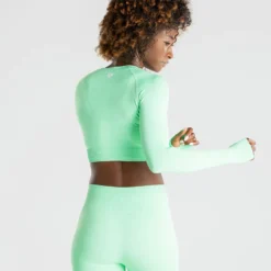 WOMEN'S BEST SPORTBEKLEIDUNG Power Seamless Long Sleeve Crop Top | Green Ash