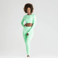 WOMEN'S BEST SPORTBEKLEIDUNG Power Seamless Long Sleeve Crop Top | Green Ash