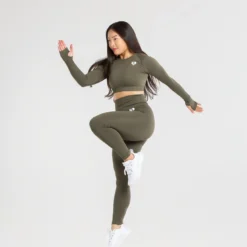 WOMEN'S BEST Power Seamless Long Sleeve Crop Top | Khaki