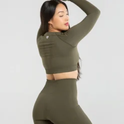 WOMEN'S BEST Power Seamless Long Sleeve Crop Top | Khaki