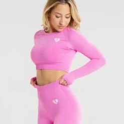 WOMEN'S BEST Power Seamless Long Sleeve Crop Top | Phlox Pink SPORTBEKLEIDUNG