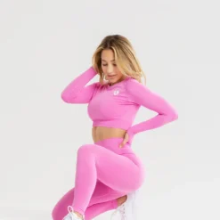 WOMEN'S BEST Power Seamless Long Sleeve Crop Top | Phlox Pink SPORTBEKLEIDUNG