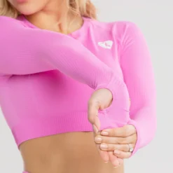 WOMEN'S BEST Power Seamless Long Sleeve Crop Top | Phlox Pink SPORTBEKLEIDUNG
