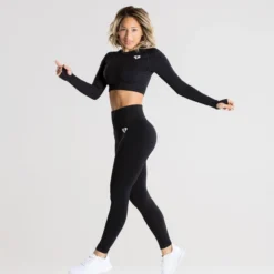 WOMEN'S BEST SPORTBEKLEIDUNG Move Seamless Long Sleeve Crop Top | Black Marl