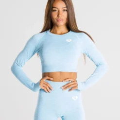 WOMEN'S BEST SPORTBEKLEIDUNG Move Seamless Long Sleeve Crop Top | Blue Marl