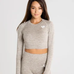 WOMEN'S BEST SPORTBEKLEIDUNG Move Seamless Long Sleeve Crop Top | Brown Grey Marl