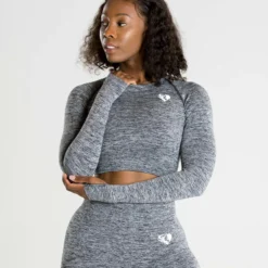 WOMEN'S BEST Move Seamless Long Sleeve Crop Top | Grey Marl SPORTBEKLEIDUNG