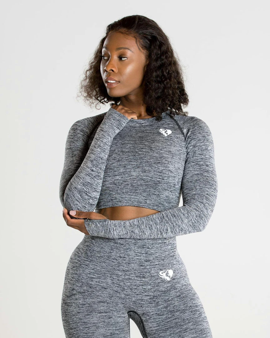 WOMEN'S BEST Move Seamless Long Sleeve Crop Top | Grey Marl SPORTBEKLEIDUNG