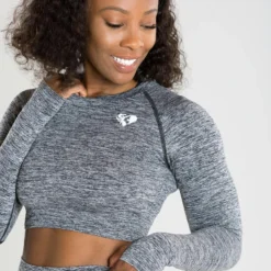 WOMEN'S BEST Move Seamless Long Sleeve Crop Top | Grey Marl SPORTBEKLEIDUNG