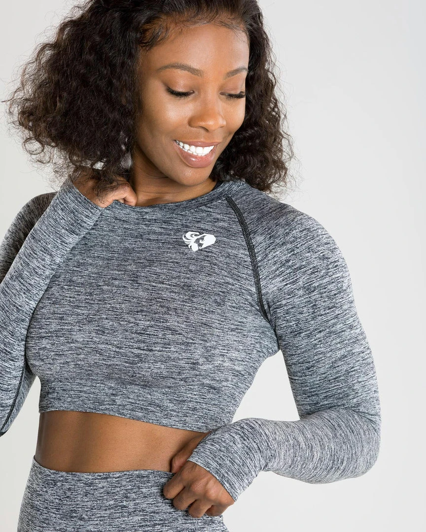 WOMEN'S BEST Move Seamless Long Sleeve Crop Top | Grey Marl SPORTBEKLEIDUNG