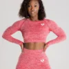WOMEN'S BEST SPORTBEKLEIDUNG Move Seamless Long Sleeve Crop Top | Red Marl