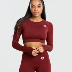 WOMEN'S BEST Move Seamless Long Sleeve Crop Top | Ruby Red Solid