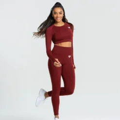 WOMEN'S BEST Move Seamless Long Sleeve Crop Top | Ruby Red Solid