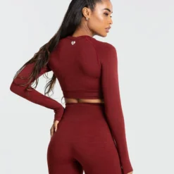 WOMEN'S BEST Move Seamless Long Sleeve Crop Top | Ruby Red Solid