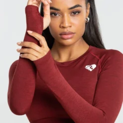 WOMEN'S BEST Move Seamless Long Sleeve Crop Top | Ruby Red Solid