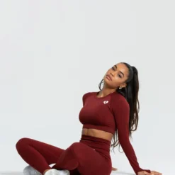 WOMEN'S BEST Move Seamless Long Sleeve Crop Top | Ruby Red Solid