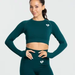 WOMEN'S BEST Move Seamless Long Sleeve Crop Top | Smaragd Green Solid