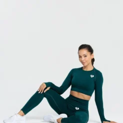 WOMEN'S BEST Move Seamless Long Sleeve Crop Top | Smaragd Green Solid