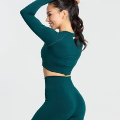 WOMEN'S BEST Move Seamless Long Sleeve Crop Top | Smaragd Green Solid