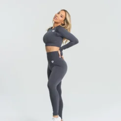 WOMEN'S BEST Move Seamless Long Sleeve Crop Top | Stone Grey Solid SPORTBEKLEIDUNG