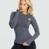 WOMEN'S BEST Move Seamless Long Sleeve Top | Stone Grey Solid