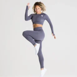 WOMEN'S BEST Power Seamless Long Sleeve Crop Top | Charcoal SPORTBEKLEIDUNG
