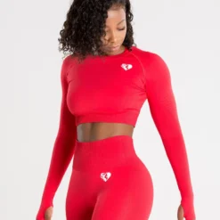 WOMEN'S BEST SPORTBEKLEIDUNG Power Seamless Long Sleeve Crop Top | Red