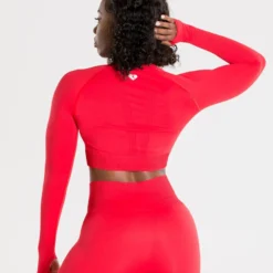 WOMEN'S BEST SPORTBEKLEIDUNG Power Seamless Long Sleeve Crop Top | Red