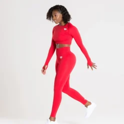 WOMEN'S BEST SPORTBEKLEIDUNG Power Seamless Long Sleeve Crop Top | Red