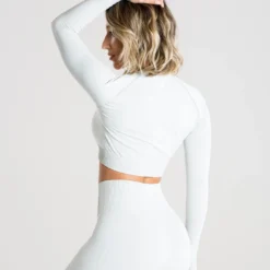 WOMEN'S BEST Power Seamless Long Sleeve Crop Top | Washed Light Grey SPORTBEKLEIDUNG