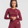 WOMEN'S BEST Power Seamless Long Sleeve Crop Top | Burgundy