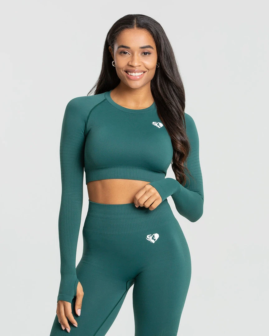 WOMEN'S BEST SPORTBEKLEIDUNG Power Seamless Long Sleeve Crop Top | Forest Green